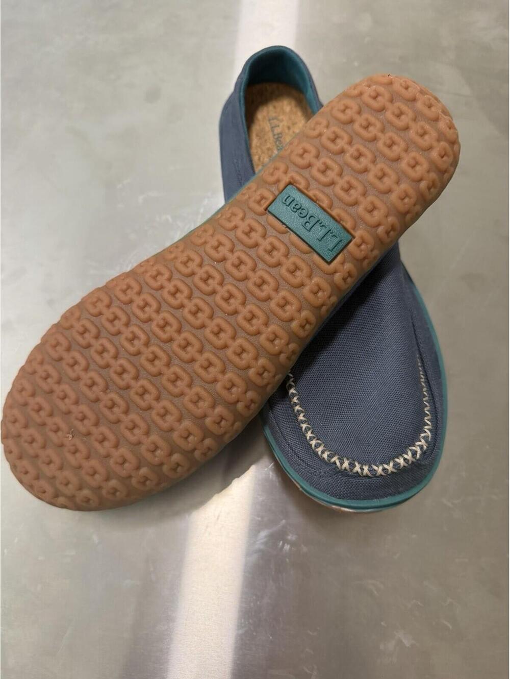 L.L.Bean Blue Canvas Men's Slip On Loafers Round Toe Cork Insole US 11M